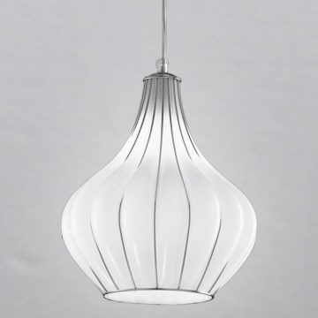 SIRU - Lustra ar auklu AURIGA 1xE14/40W/230V d. 26 cm matēts hroms/balta Venēcijas stikls