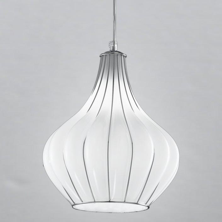 SIRU - Lustra ar auklu AURIGA 1xE14/40W/230V d. 26 cm matēts hroms/balta Venēcijas stikls