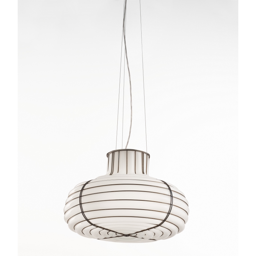 SIRU - Lustra ar auklu CHAPEAU 2xE14/40W/230V matēts hroms/balta Venēcijas stikls