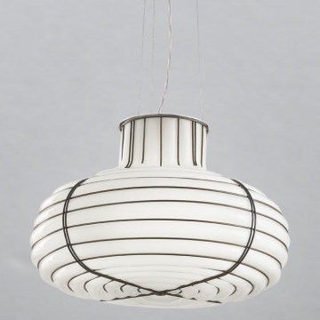 SIRU - Lustra ar auklu CHAPEAU 2xE14/40W/230V matēts hroms/balta Venēcijas stikls