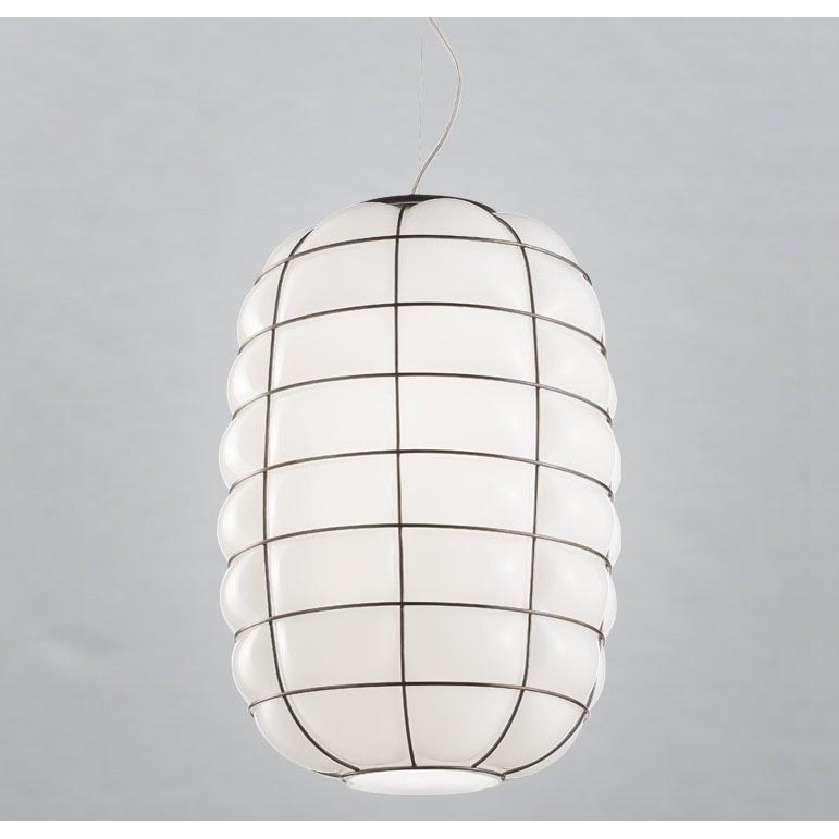 SIRU - Lustra ar auklu LANTERNA 1xE27/60W/230V d. 32 cm melna/balta Venēcijas stikls