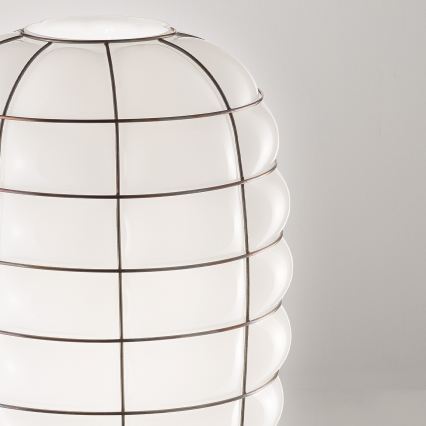 SIRU - Lustra ar auklu LANTERNA 1xE27/60W/230V d. 32 cm melna/balta Venēcijas stikls