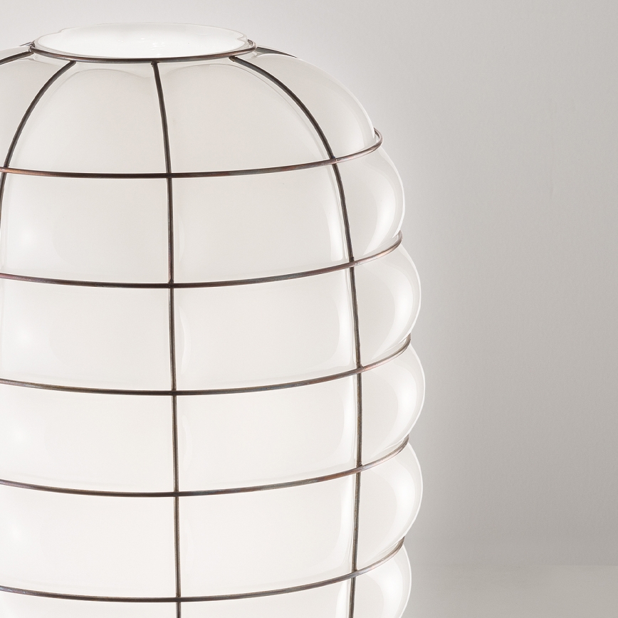 SIRU - Lustra ar auklu LANTERNA 1xE27/60W/230V d. 32 cm melna/balta Venēcijas stikls