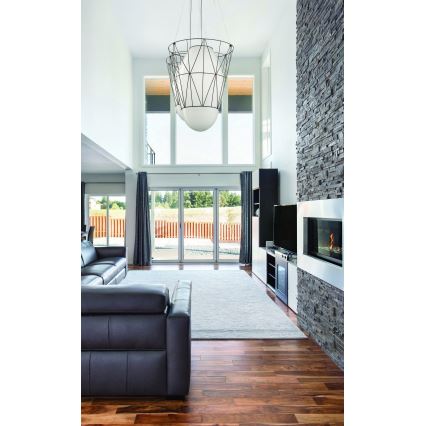 SIRU - Lustra ar auklu SEGNI 1xE27/60W/230V melna/balta Venēcijas stikls