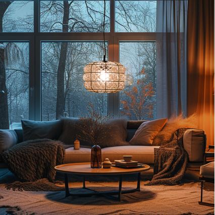 SIRU - Lustra ar auklu TERRA 1xE27/60W/230V melna/caurspīdīga Venēcijas stikls