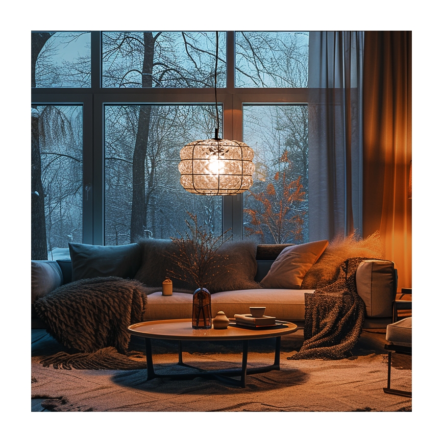 SIRU - Lustra ar auklu TERRA 1xE27/60W/230V melna/caurspīdīga Venēcijas stikls