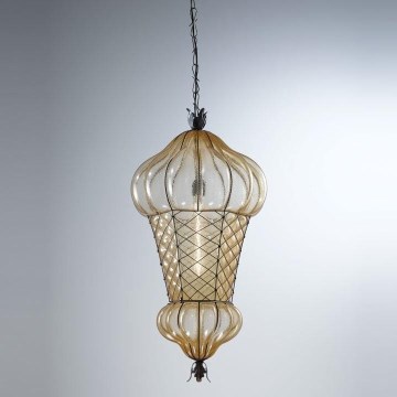 SIRU - Lustra ar ķēdi BABÀ 1xE27/60W/230V d. 30 cm bēša/brūna Venēcijas stikls