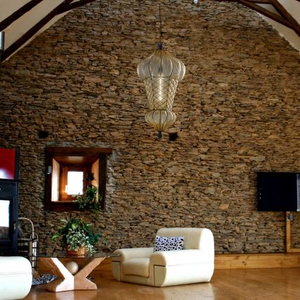 SIRU - Lustra ar ķēdi BABÀ 1xE27/60W/230V d. 30 cm bēša/brūna Venēcijas stikls