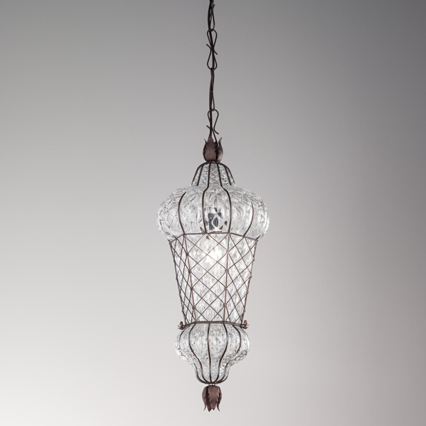 SIRU - Lustra ar ķēdi BABÀ 1xE27/60W/230V d. 30 cm caurspīdīga/brūna Venēcijas stikls