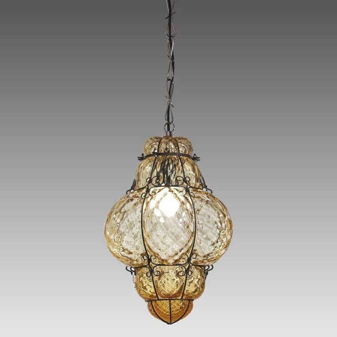 SIRU - Lustra ar ķēdi CLASSIC 1xE27/60W/230V d. 30 cm bēša/melna Venēcijas stikls