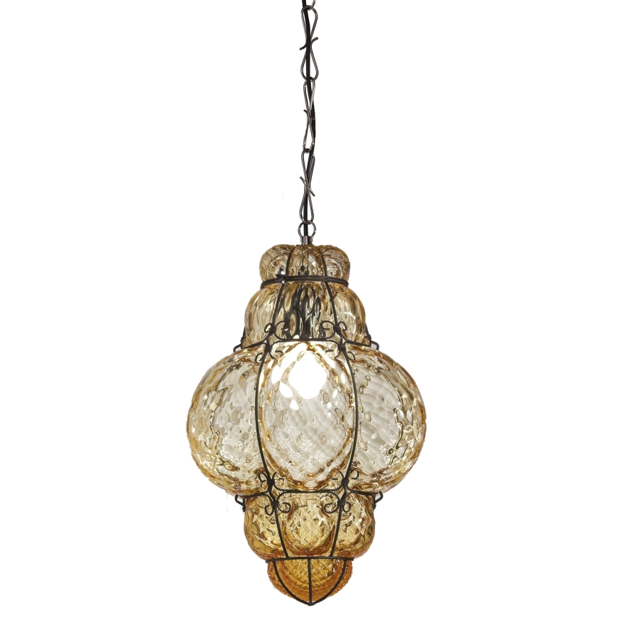 SIRU - Lustra ar ķēdi CLASSIC 1xE27/60W/230V d. 30 cm bēša/melna Venēcijas stikls