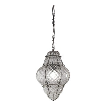 SIRU - Lustra ar ķēdi CLASSIC 1xE27/60W/230V d. 30 cm caurspīdīga/melna Venēcijas stikls