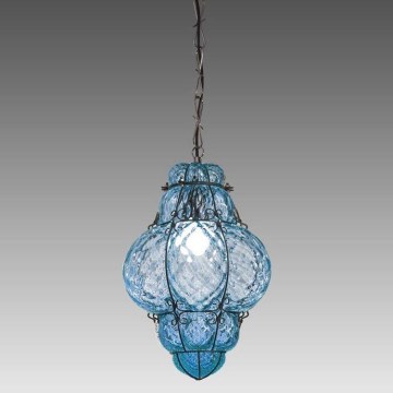 SIRU- Lustra ar ķēdi CLASSIC 1xE27/60W/230V d. 30 cm zila/melna Venēcijas stikls