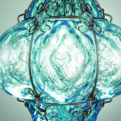 SIRU- Lustra ar ķēdi CLASSIC 1xE27/60W/230V d. 30 cm zila/melna Venēcijas stikls