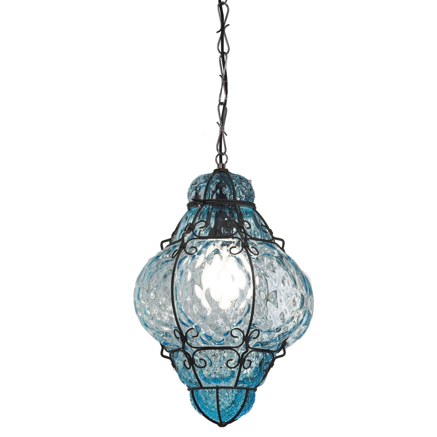 SIRU- Lustra ar ķēdi CLASSIC 1xE27/60W/230V d. 30 cm zila/melna Venēcijas stikls