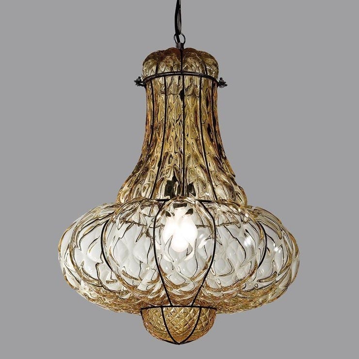 SIRU - Lustra ar ķēdi DOGE 1xE27/60W/230V d. 30 cm bēša/melna Venēcijas stikls