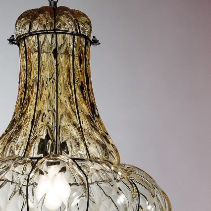 SIRU - Lustra ar ķēdi DOGE 1xE27/60W/230V d. 30 cm bēša/melna Venēcijas stikls