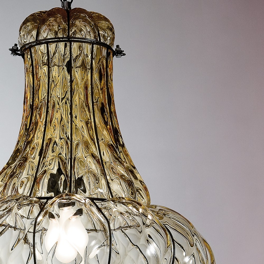 SIRU - Lustra ar ķēdi DOGE 1xE27/60W/230V d. 30 cm bēša/melna Venēcijas stikls