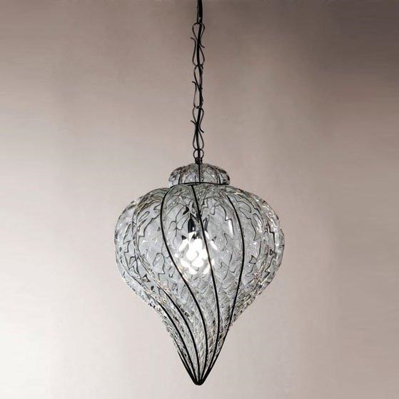 SIRU - Lustra ar ķēdi GOCCIA 1xE27/60W/230V d. 25 cm caurspīdīga/brūna Venēcijas stikls