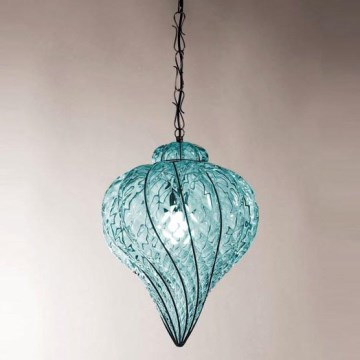 SIRU - Lustra ar ķēdi GOCCIA 1xE27/60W/230V d. 25 cm zila/brūna Venēcijas stikls