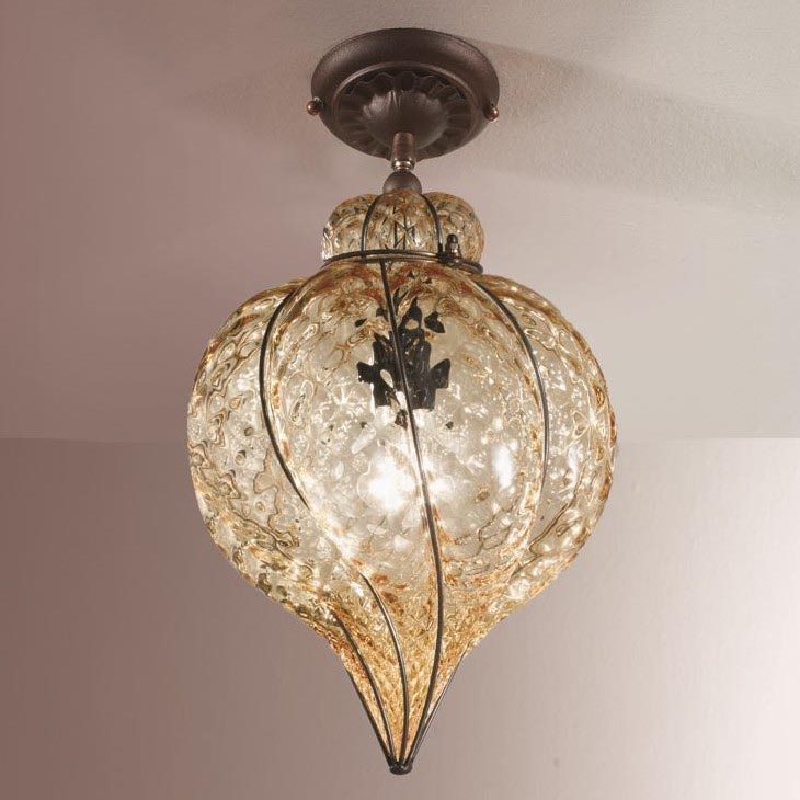 SIRU - Virsapmetuma lustra GOCCIA 1xE27/60W/230V d. 25 cm bēša/brūna Venēcijas stikls
