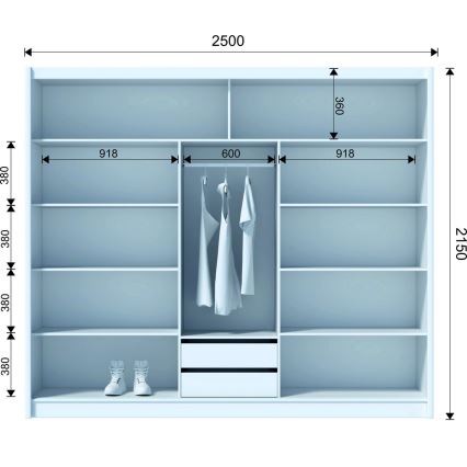 Skapis ar bīdāmām durvīm SAPHIRA 250x215 cm balts