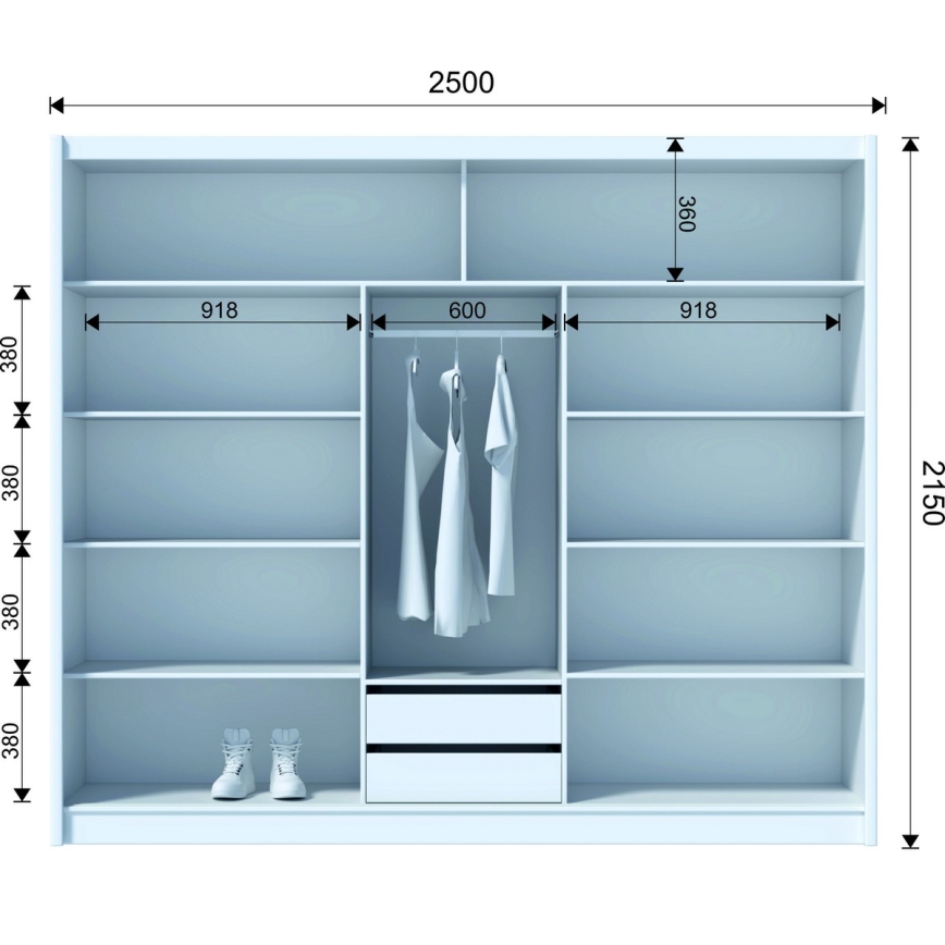 Skapis ar bīdāmām durvīm SAPHIRA 250x215 cm balts