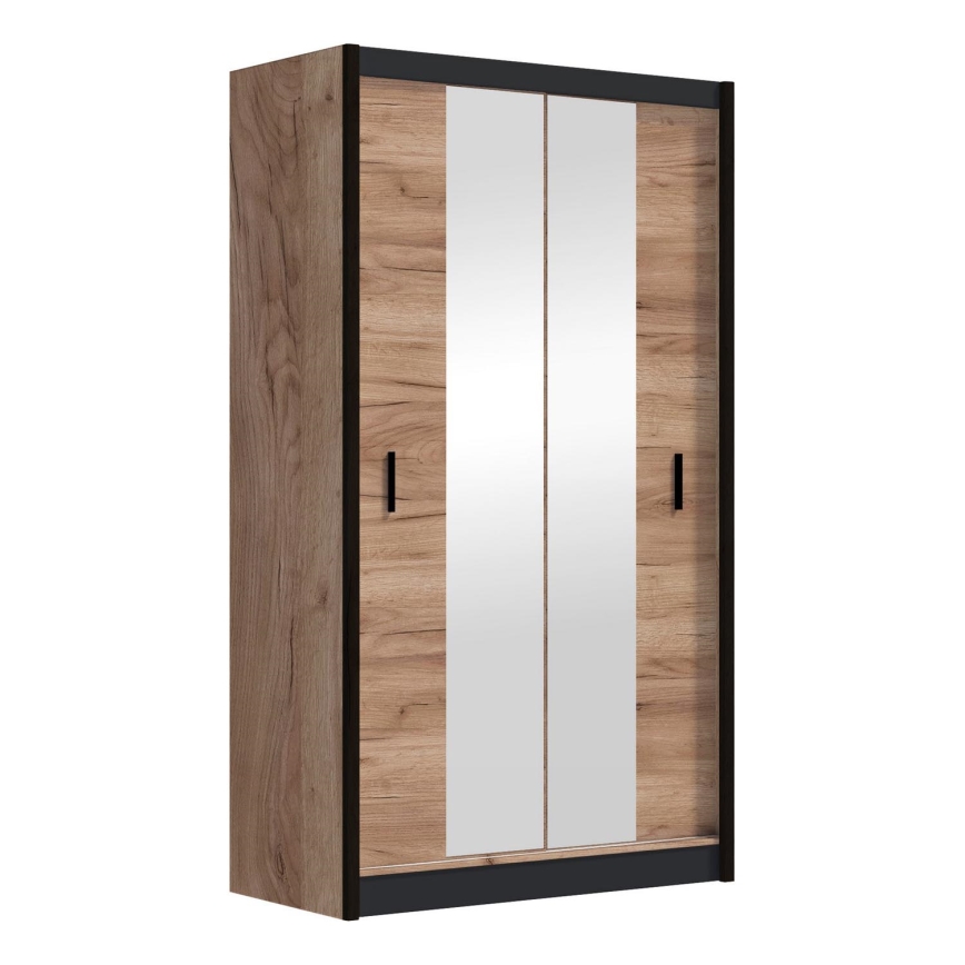 Skapis ar spoguli MIRO 120x215 cm, ozolkoks craft/melns