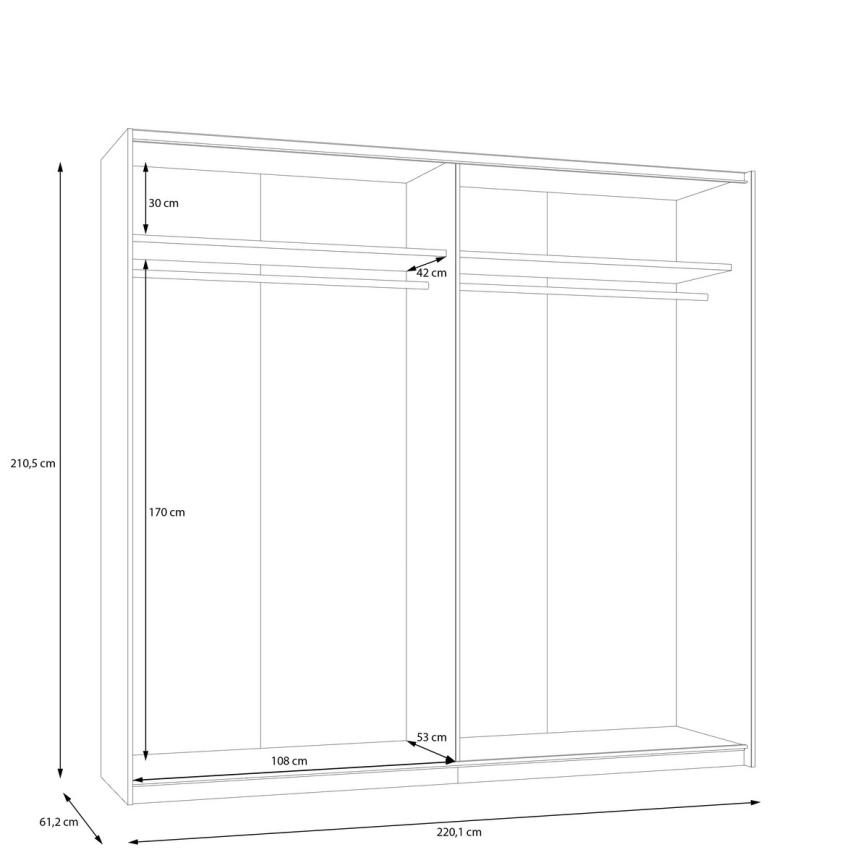 Skapis ar spoguli ODEN 220x210 cm, bēšā krāsā