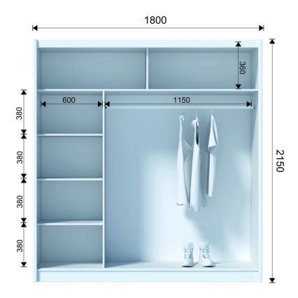 Skapis ar spoguli SABRINA 180x215 cm balts