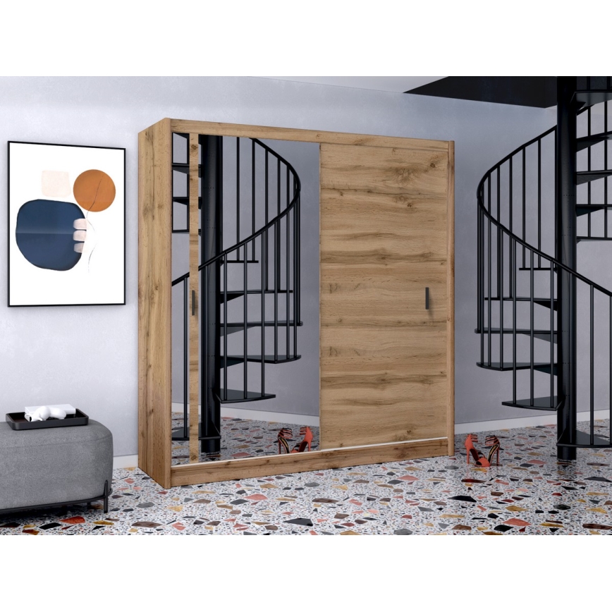 Skapis ar spoguli SABRINA 203x215 cm ozola krāsā Woltan