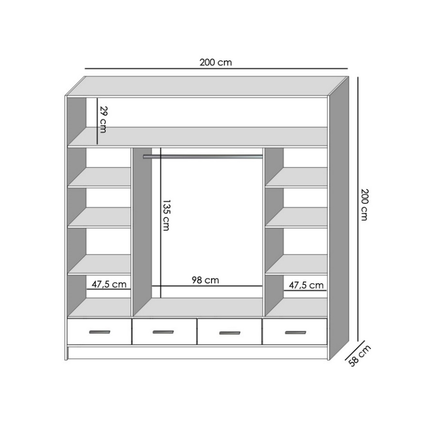 Skapis ar spoguli SANNA 200x215 cm Sonoma ozols
