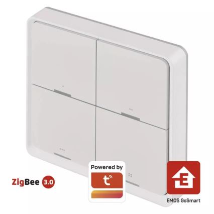 Slēdzis 4-pogu GoSmart 1xCR2430 Tuya balta