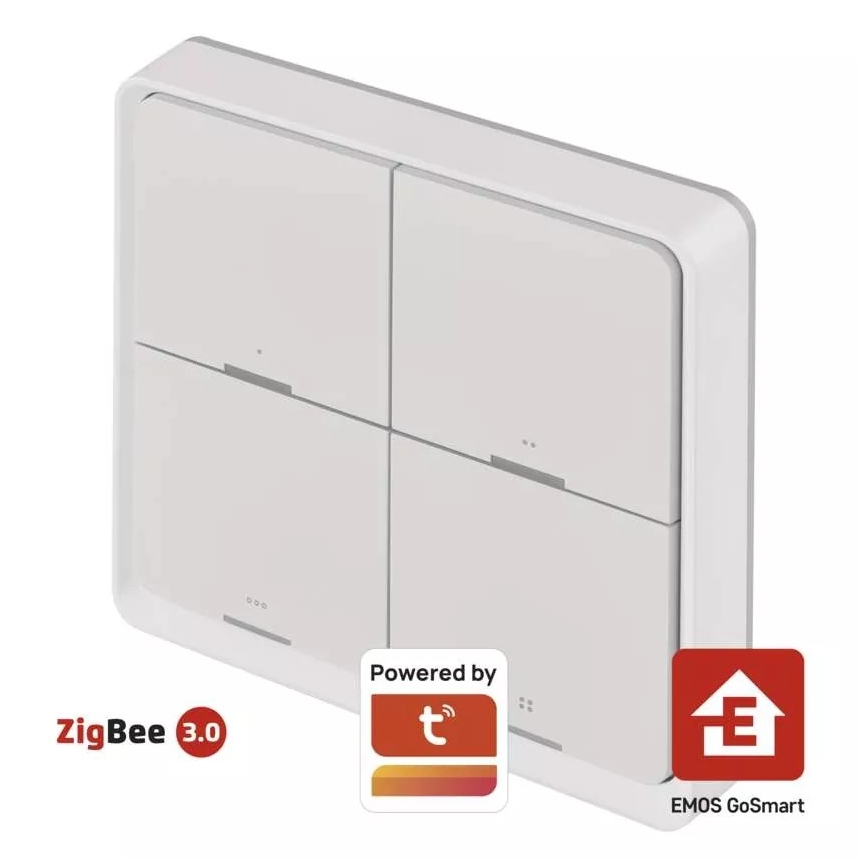 Slēdzis 4-pogu GoSmart 1xCR2430 Tuya balta