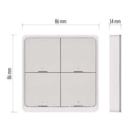 Slēdzis 4-pogu GoSmart 1xCR2430 Tuya balta