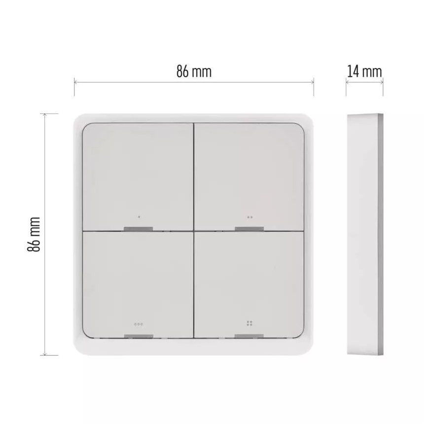 Slēdzis 4-pogu GoSmart 1xCR2430 Tuya balta