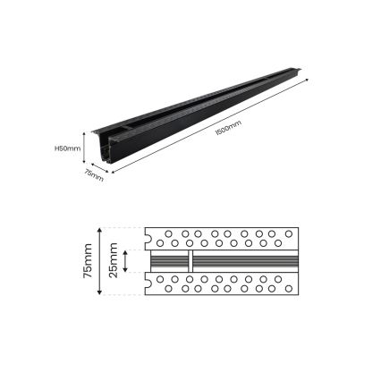 Sliedes stiprinājums bez elektriskā savienojuma MAGNETIC TRACK 1,5 m melns