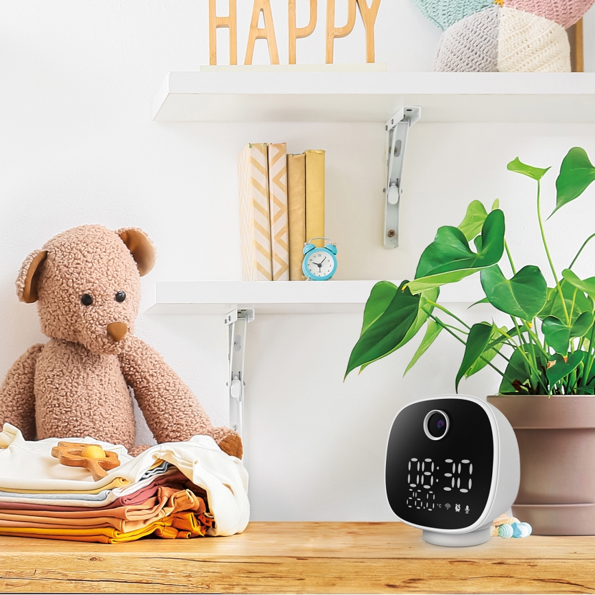 Viedā kamera ar modinātāju, termometru un LED lampu 1296p 3Mpx 5V Wi-Fi Tuya IP65
