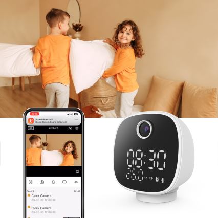 Viedā kamera ar modinātāju, termometru un LED lampu 1296p 3Mpx 5V Wi-Fi Tuya IP65