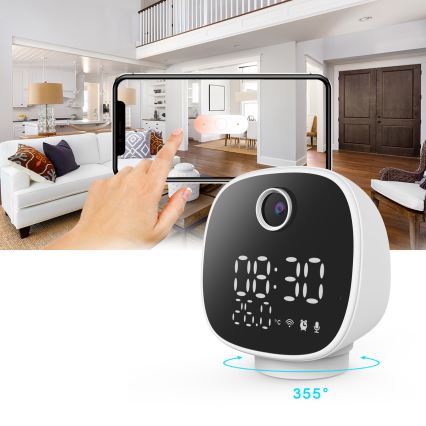 Viedā kamera ar modinātāju, termometru un LED lampu 1296p 3Mpx 5V Wi-Fi Tuya IP65