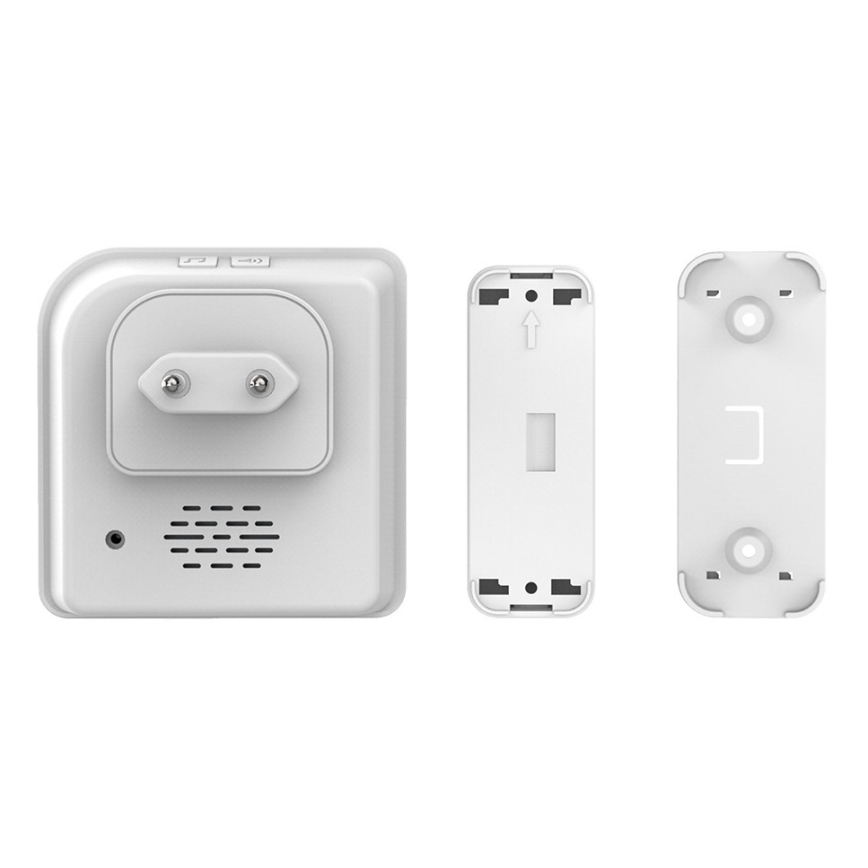 Bezvadu kontaktligzdas durvju zvans 230V + 2x poga 2xCR2032 IP56 balta