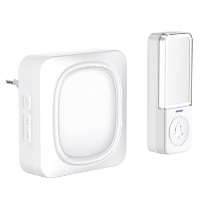 Bezvadu kontaktligzdas durvju zvans ar LED apgaismojumu 230V IP56 balta