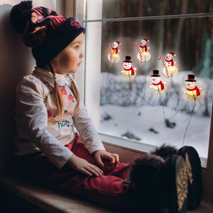 LED virtene ar piesūcekņiem 6xLED/2xAA 1,2m siltā balta sniegavīrs