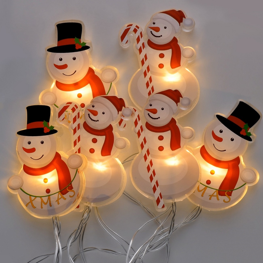 LED Ziemassvētku virtene ar piesūcekņiem 6xLED/2xAA 1,2m silti balta sniegavīrs