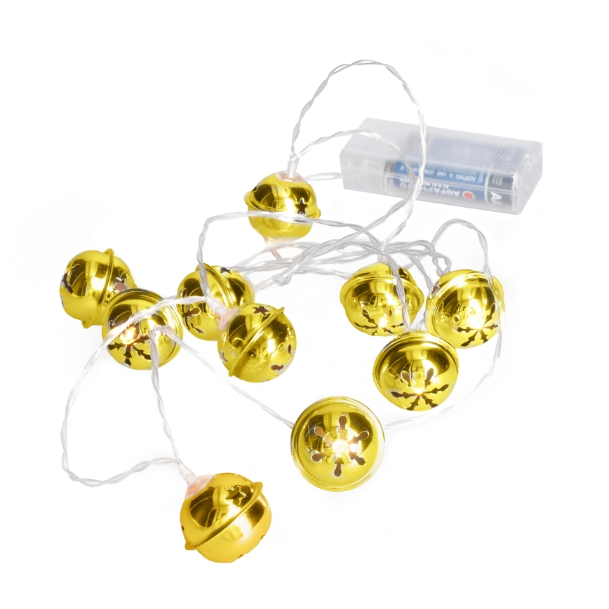 LED Ziemassvētku virtene 10xLED/2xAA/silti balta 1,8m zvaniņi