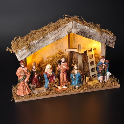 LED Ziemassvētku rotājums LED/2xAA/silti balta Kristus dzimšanas aina