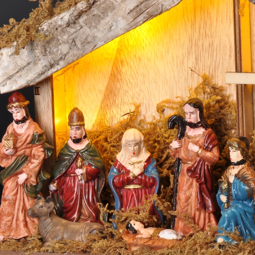 LED Ziemassvētku rotājums LED/2xAA/silti balta Kristus dzimšanas aina