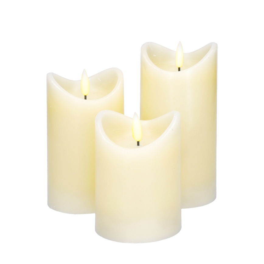 KOMPLEKTS 3x LED Dabīgā vaska svece LED/3xAAA/silti balta