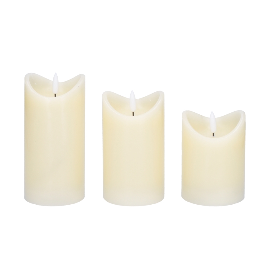 KOMPLEKTS 3x LED Dabīgā vaska svece LED/3xAAA/silti balta