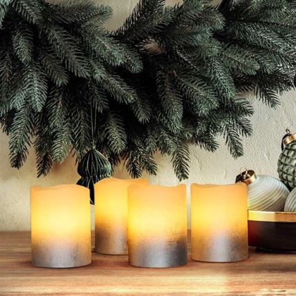 Komplekts 4 × LED sveces no dabīgā vaska, LED/1 × CR2032, silti baltas